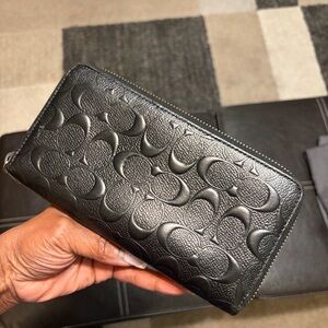Coach Black Embossed Leather Zip Around Wallet